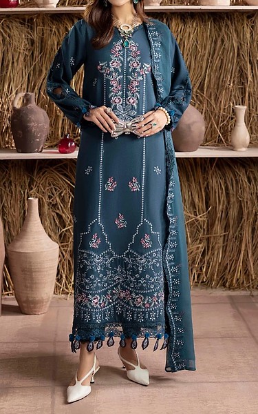 Humdum Denim Blue Karandi Suit | Pakistani Winter Dresses in USA- Image 1