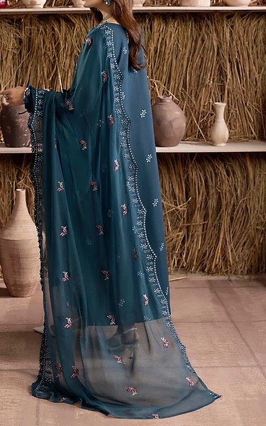 Humdum Denim Blue Karandi Suit | Pakistani Winter Dresses in USA- Image 2