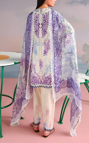 Image Off White/Pastel Purple Cotton Suit | Pakistani Lawn Dress in USA- Image 2