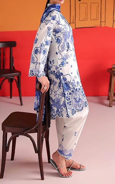 Image Off White/Blue Cotton Suit | Pakistani Lawn Dress in USA- Image 2