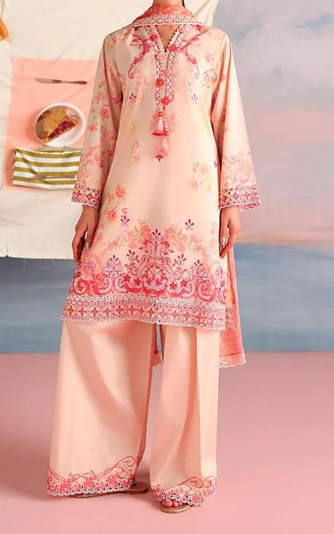 Image Light Peach Cotton Suit | Pakistani Lawn Dress in USA- Image 1