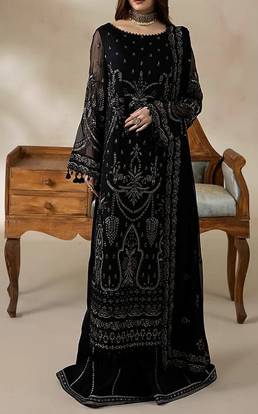 Imrozia Black Chiffon Suit | Pakistani Embroidered Chiffon Dresses USA- Image 1