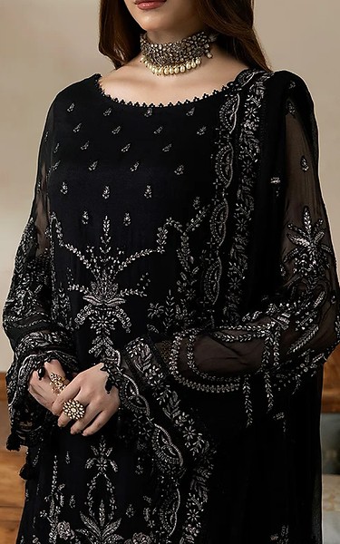 Imrozia Black Chiffon Suit | Pakistani Embroidered Chiffon Dresses USA- Image 3