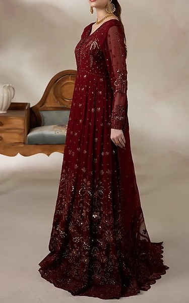 Imrozia Maroon Chiffon Suit | Pakistani Embroidered Chiffon Dresses USA- Image 3
