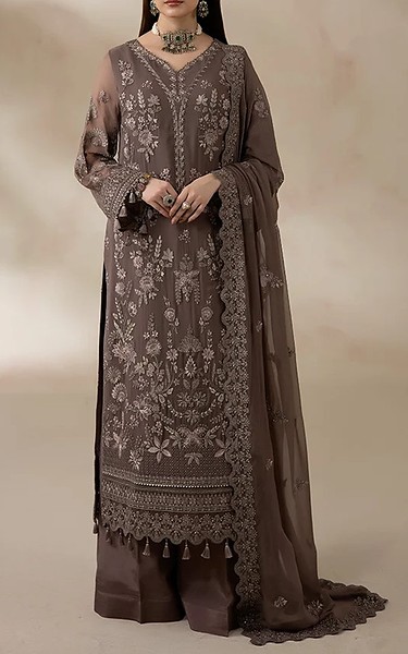 Imrozia Congo Brown Chiffon Suit | Pakistani Embroidered Chiffon Dresses USA- Image 1
