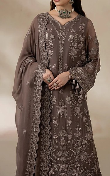 Imrozia Congo Brown Chiffon Suit | Pakistani Embroidered Chiffon Dresses USA- Image 3