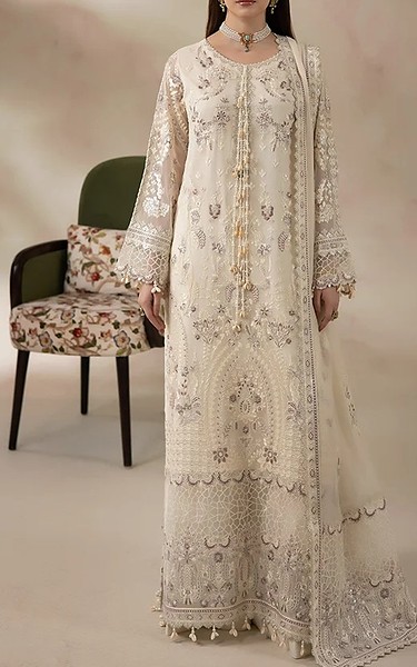 Imrozia Off White Chiffon Suit | Pakistani Embroidered Chiffon Dresses USA- Image 1