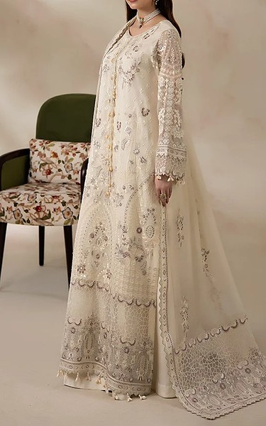 Imrozia Off White Chiffon Suit | Pakistani Embroidered Chiffon Dresses USA- Image 2