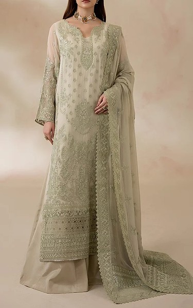 Imrozia Grey Chiffon Suit | Pakistani Embroidered Chiffon Dresses USA- Image 1