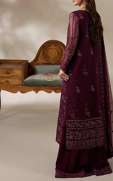 Imrozia Wine Berry Chiffon Suit | Pakistani Embroidered Chiffon Dresses USA- Image 2