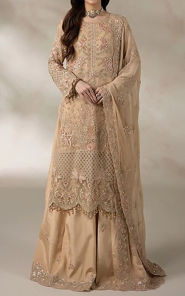 Imrozia Fawn Chiffon Suit | Pakistani Embroidered Chiffon Dresses USA- Image 1