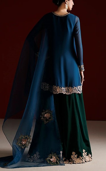 Iznik Zinc Blue Chiffon Suit | Pakistani Embroidered Chiffon Dresses USA- Image 2