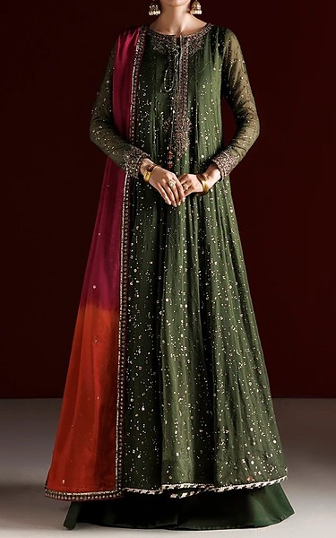 Iznik Green Chiffon Suit | Pakistani Embroidered Chiffon Dresses USA- Image 1
