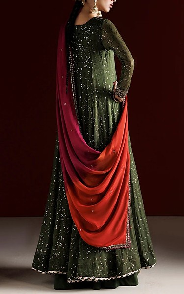 Iznik Green Chiffon Suit | Pakistani Embroidered Chiffon Dresses USA- Image 2
