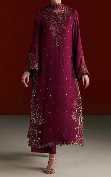 Iznik Magenta Chiffon Suit | Pakistani Embroidered Chiffon Dresses USA- Image 1