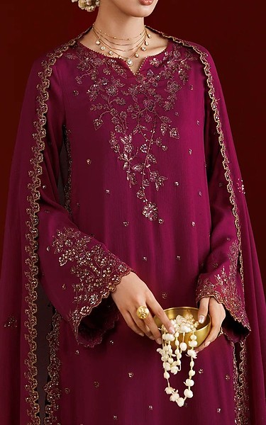 Iznik Magenta Chiffon Suit | Pakistani Embroidered Chiffon Dresses USA- Image 2