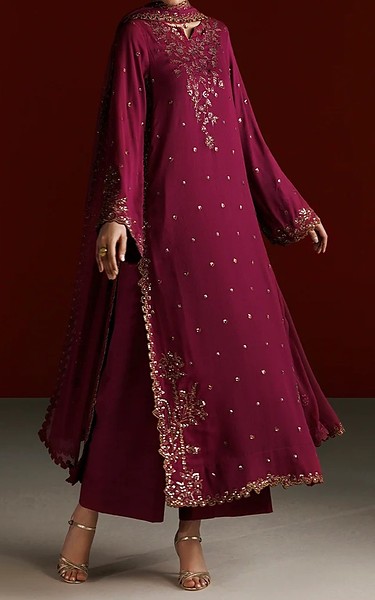 Iznik Magenta Chiffon Suit | Pakistani Embroidered Chiffon Dresses USA- Image 3