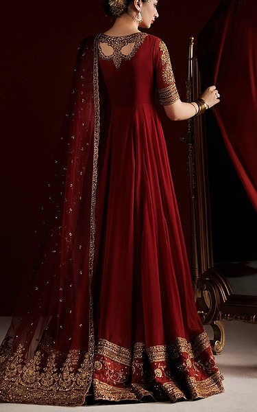 Iznik Wine Red Chiffon Suit | Pakistani Embroidered Chiffon Dresses USA- Image 3