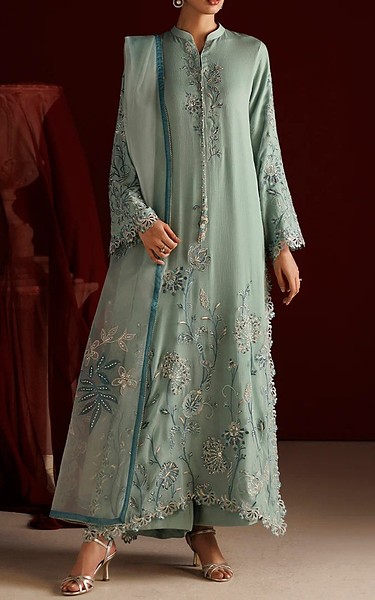 Iznik Light Turquoise Chiffon Suit | Pakistani Embroidered Chiffon Dresses USA- Image 1