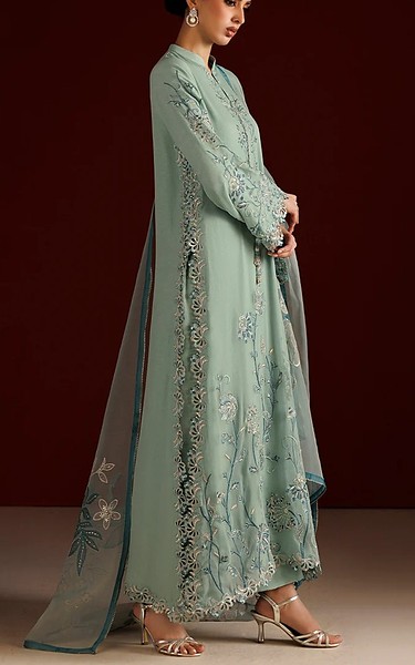 Iznik Light Turquoise Chiffon Suit | Pakistani Embroidered Chiffon Dresses USA- Image 2