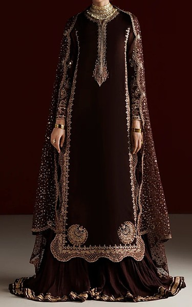 Iznik Chocolate Chiffon Suit | Pakistani Embroidered Chiffon Dresses USA- Image 1