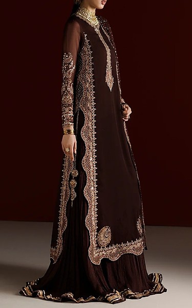 Iznik Chocolate Chiffon Suit | Pakistani Embroidered Chiffon Dresses USA- Image 2
