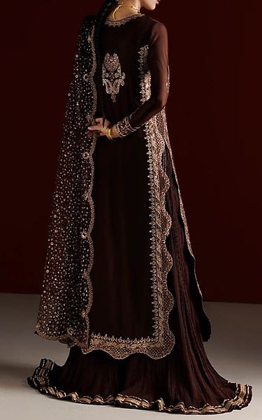 Iznik Chocolate Chiffon Suit | Pakistani Embroidered Chiffon Dresses USA- Image 3