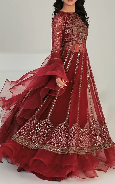 Jazmin Wine Red Chiffon Suit | Pakistani Embroidered Chiffon Dresses USA- Image 2