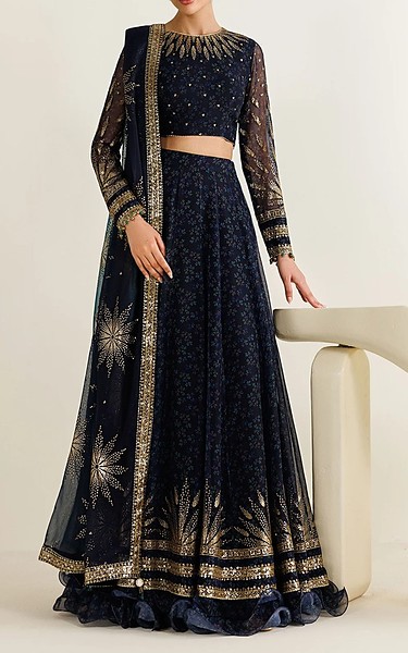 Jazmin Navy Blue Chiffon Suit | Pakistani Embroidered Chiffon Dresses USA- Image 1