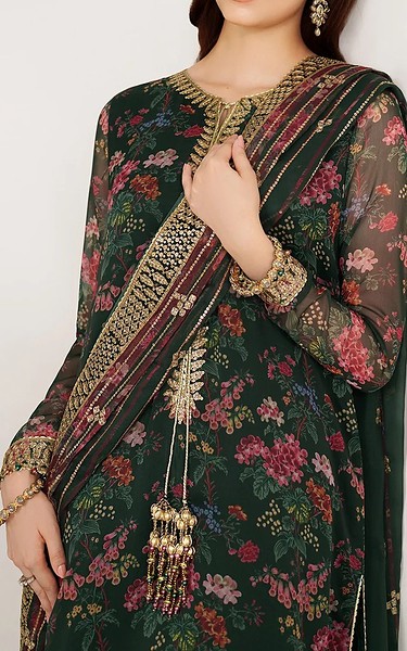 Jazmin Dark Green Chiffon Suit | Pakistani Embroidered Chiffon Dresses USA- Image 1