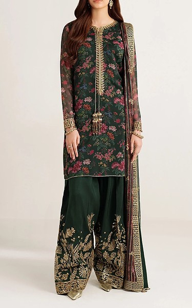 Jazmin Dark Green Chiffon Suit | Pakistani Embroidered Chiffon Dresses USA- Image 3