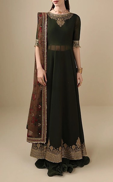 Jazmin Army Green Chiffon Suit | Pakistani Embroidered Chiffon Dresses USA- Image 2