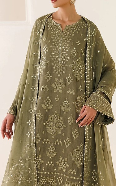 Jazmin Olive Green Chiffon Suit | Pakistani Embroidered Chiffon Dresses USA- Image 1