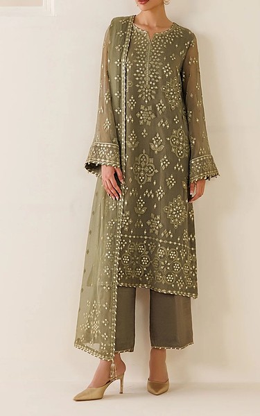 Jazmin Olive Green Chiffon Suit | Pakistani Embroidered Chiffon Dresses USA- Image 2
