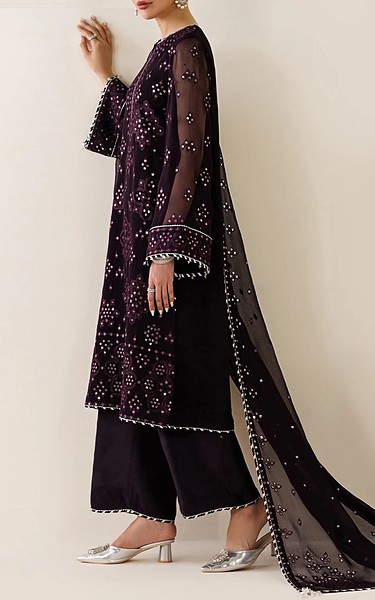 Jazmin Egg Plant Chiffon Suit | Pakistani Embroidered Chiffon Dresses USA- Image 2