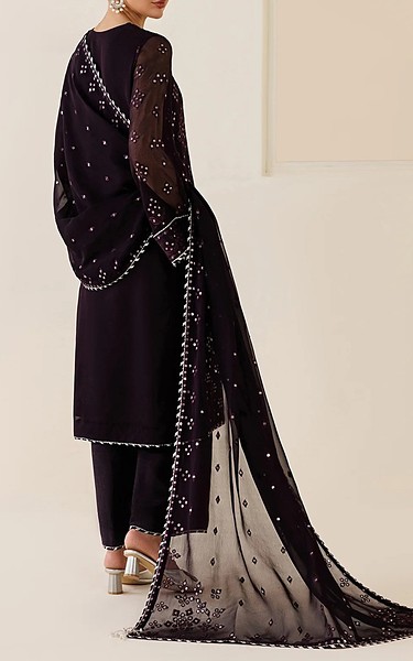 Jazmin Egg Plant Chiffon Suit | Pakistani Embroidered Chiffon Dresses USA- Image 3