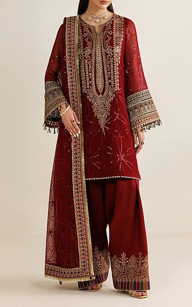 Jazmin Wine Red Chiffon Suit | Pakistani Embroidered Chiffon Dresses USA- Image 1