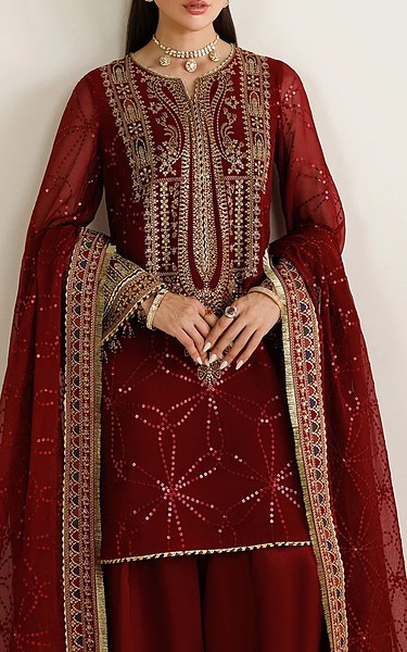 Jazmin Wine Red Chiffon Suit | Pakistani Embroidered Chiffon Dresses USA- Image 3