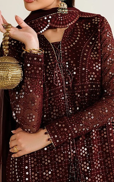 Jazmin Wine Chiffon Suit | Pakistani Embroidered Chiffon Dresses USA- Image 2