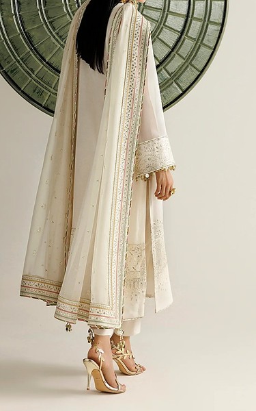 Jazmin Off White Chiffon Suit | Pakistani Embroidered Chiffon Dresses USA- Image 2