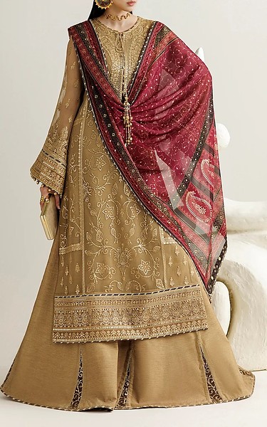 Jazmin Fawn Chiffon Suit | Pakistani Embroidered Chiffon Dresses USA- Image 1