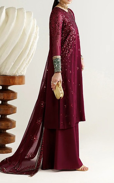 Jazmin Wine Red Chiffon Suit | Pakistani Embroidered Chiffon Dresses USA- Image 2