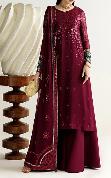 Jazmin Wine Red Chiffon Suit | Pakistani Embroidered Chiffon Dresses USA- Image 3