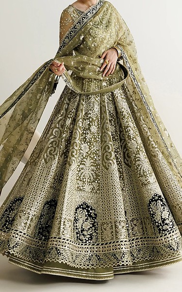 Jazmin Olive Green/Off White Chiffon Suit | Pakistani Embroidered Chiffon Dresses USA- Image 1