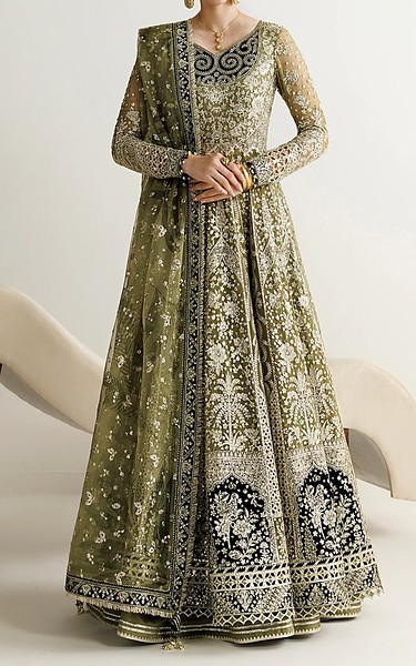 Jazmin Olive Green/Off White Chiffon Suit | Pakistani Embroidered Chiffon Dresses USA- Image 2