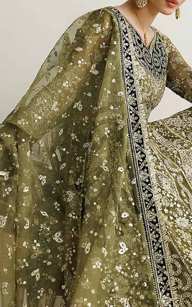 Jazmin Olive Green/Off White Chiffon Suit | Pakistani Embroidered Chiffon Dresses USA- Image 3