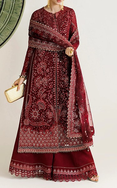 Jazmin Maroon Chiffon Suit | Pakistani Embroidered Chiffon Dresses USA- Image 1