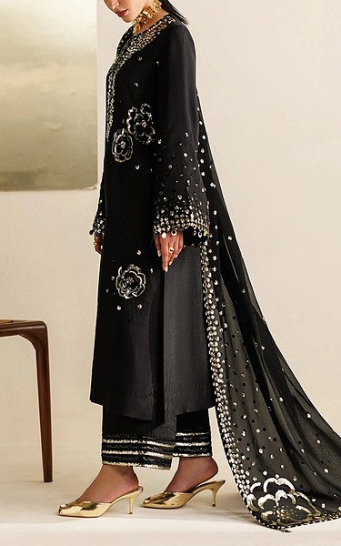 Jazmin Black Raw Silk Suit | Pakistani Embroidered Chiffon Dresses USA- Image 1