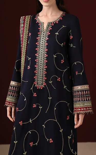 Jazmin Black Raw Silk Suit | Pakistani Embroidered Chiffon Dresses USA- Image 3