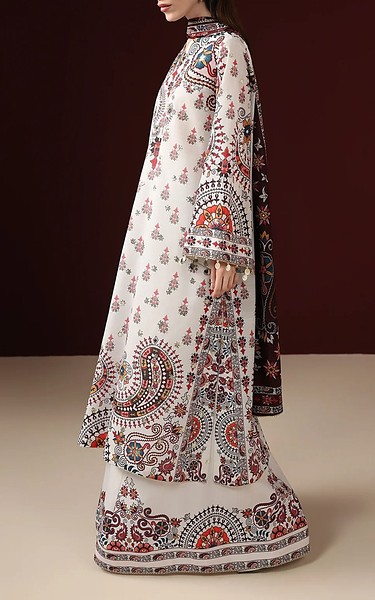 Jazmin Off-white Raw Silk Suit | Pakistani Embroidered Chiffon Dresses USA- Image 2